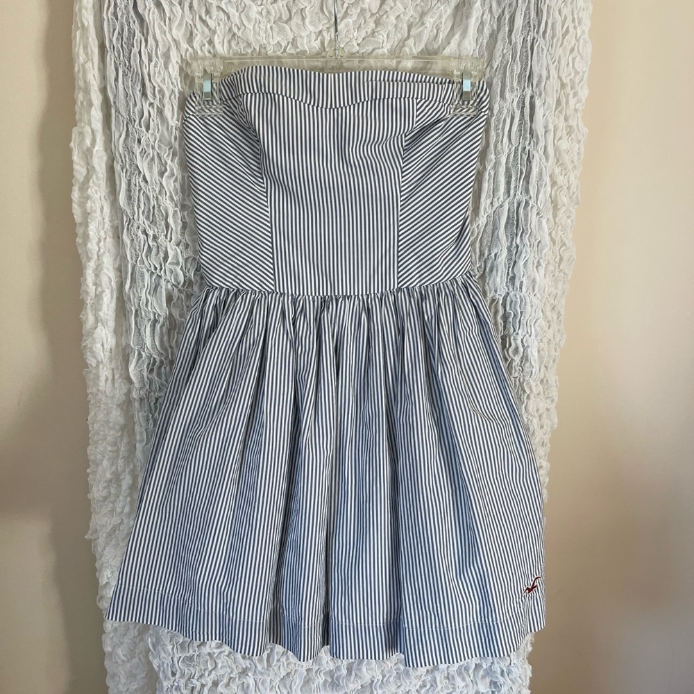 Hollister strapless dress light blue and white striped
